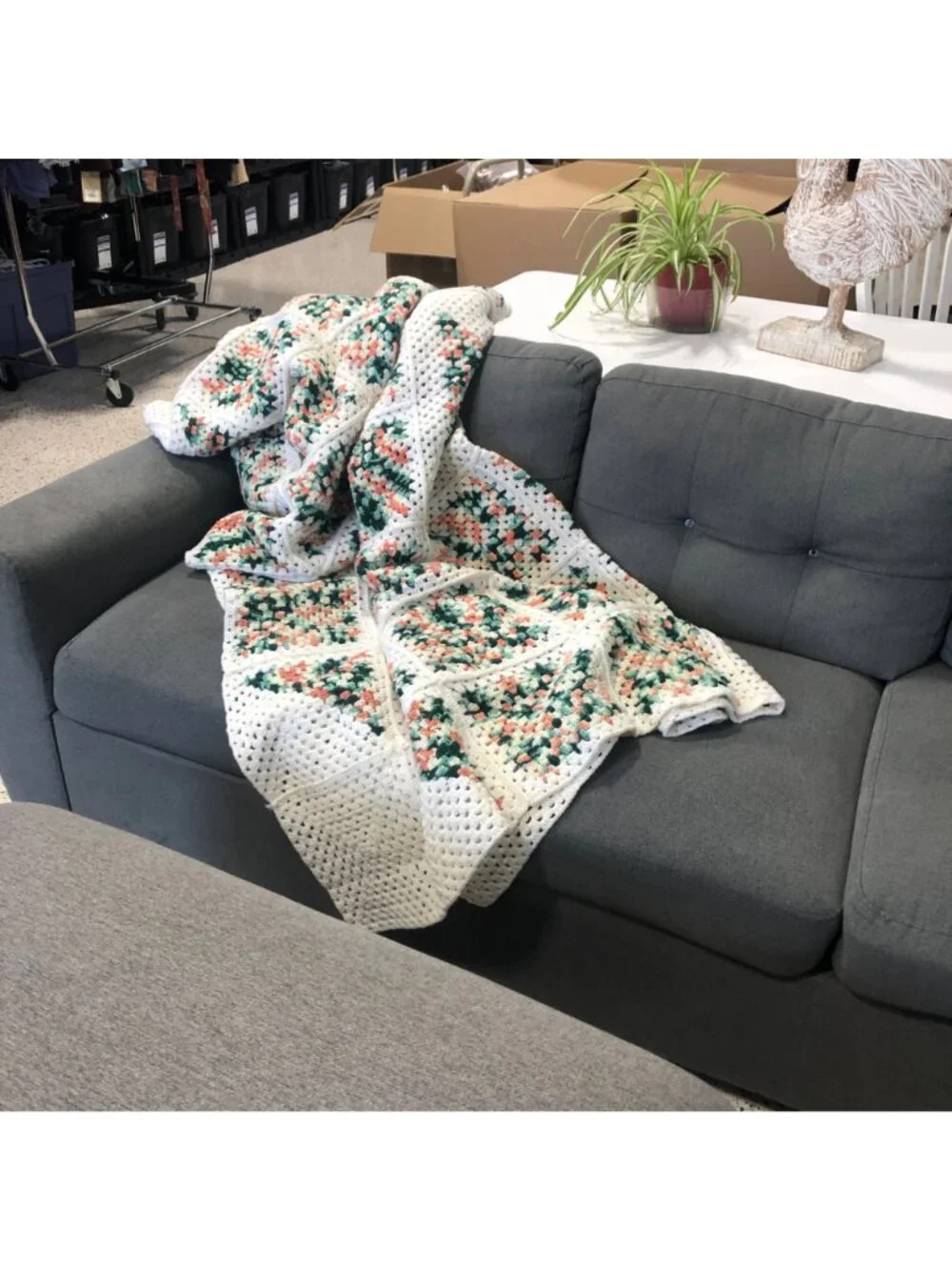 Handmade Granny Square Crochet Blanket Multicolor Throw Cottage Country